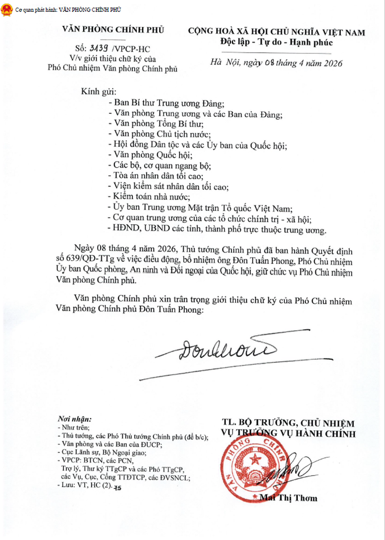 Giới thiệu chữ ký của Bộ trưởng, Chủ nhiệm và Phó Chủ nhiệm Văn phòng Chính phủ- Ảnh 2.