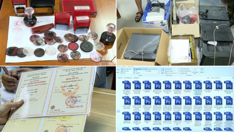 Bắt nhóm đối tượng làm giả con dấu của hơn 100 trường đại học, viện, trung tâm ngoại ngữ- Ảnh 1.