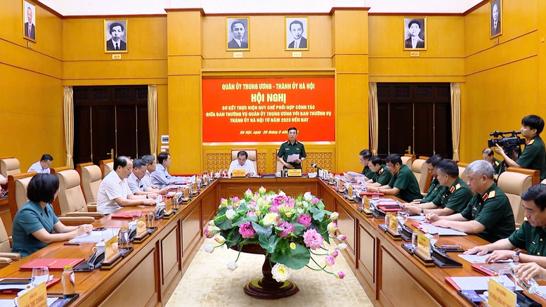 Sơ kết thực hiện quy chế phối hợp công tác giữa Ban Thường vụ Quân uỷ Trung ương và Ban Thường vụ Thành uỷ Hà Nội- Ảnh 1.
