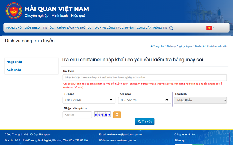 Hải quan hướng dẫn tra cứu container nhập khẩu có yêu cầu kiểm tra bằng máy soi