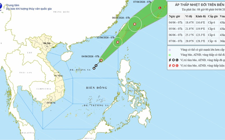 Áp thấp nhiệt đới đầu tiên xuất hiện trên Biển Đông trong năm 2026