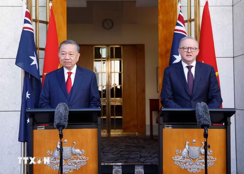 Tổng Bí thư, Chủ tịch nước Tô Lâm và Thủ tướng Australia gặp gỡ báo chí- Ảnh 1.