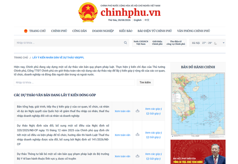 Bổ sung yêu cầu đăng tải, lấy ý kiến đối với dự án luật, pháp lệnh trên Cổng Thông tin điện tử Chính phủ- Ảnh 1.