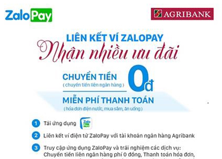 Nhiều ưu đãi khi liên kết tài khoản Agribank với ví điện tử ZaloPay