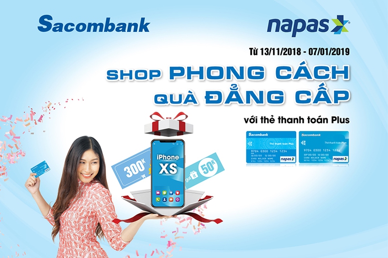 Thanh toán thẻ Sacombank NAPAS, trúng Iphone XS