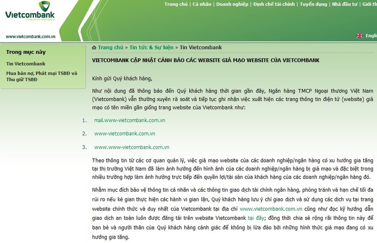 Cảnh báo website giả mạo các ngân hàng 