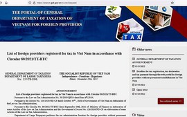 Công bố danh sách 39 nhà cung cấp nước ngoài đăng ký thuế tại Việt Nam