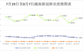 8月7日，越南新增新冠确诊病例1,381例，治愈出院病例8,589例