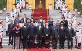 越南国家主席梁强会见前来提交国书的各国驻越大使