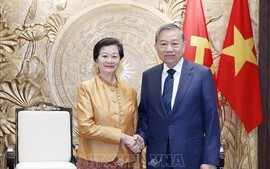 越共中央总书记苏林会见柬埔寨驻越大使谢金塔