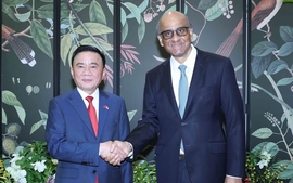 越共中央书记处常务书记陈锦绣会见新加坡总统尚达曼