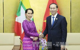 Chủ tịch nước Trần Đại Quang gặp Cố vấn Nhà nước Myanmar 