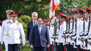 Chùm ảnh: Lễ đón Thủ tướng Phạm Minh Chính thăm chính thức Singapore
