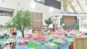 Không khí thi công khẩn trương trên 'đại công trường' Triển lãm thành tựu 80 năm Quốc khánh