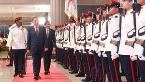 [Photos] - Official welcome ceremony for Vietnamese Party chief in Singapore