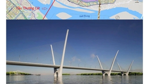 Four out of Ha Noi's seven new bridges over Red River are gradually taking shape