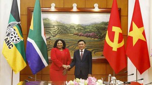 越共中央书记处常务书记陈锦秀与非洲人国民大会副秘书长莫库亚尼举行会谈